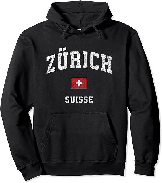 Zurich Switzerland Suisse Vintage Athletic Sports Design Pullover Hoodie Clothing